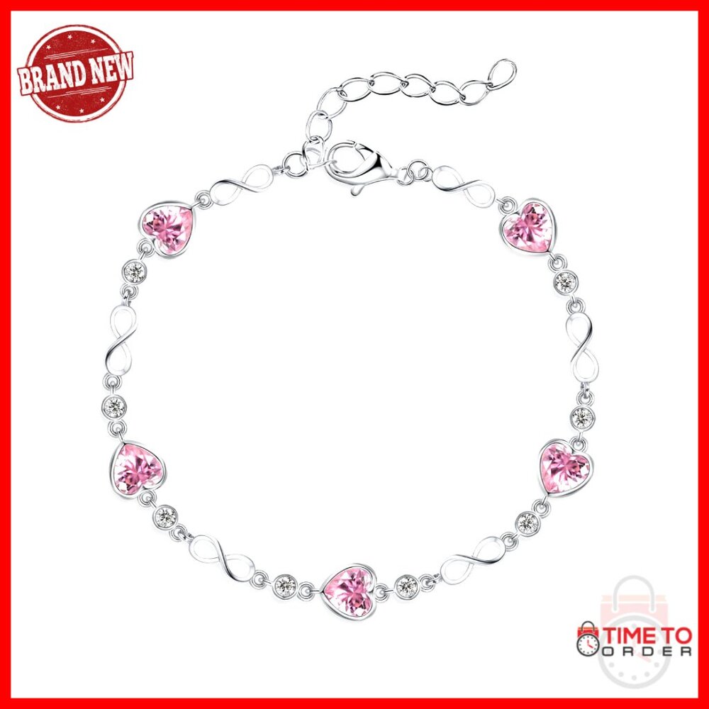 Sterling Silver Infinity Heart Bracelet Adjustable Birthstone Gift